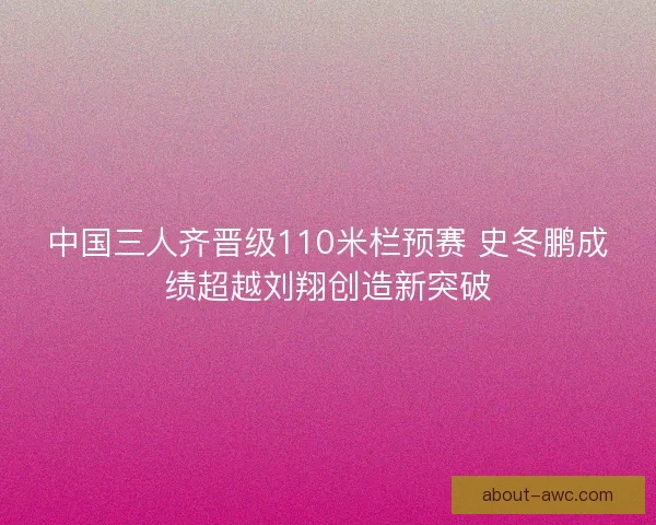 中国三人齐晋级110米栏预赛 史冬鹏成绩超越刘翔创造新突破